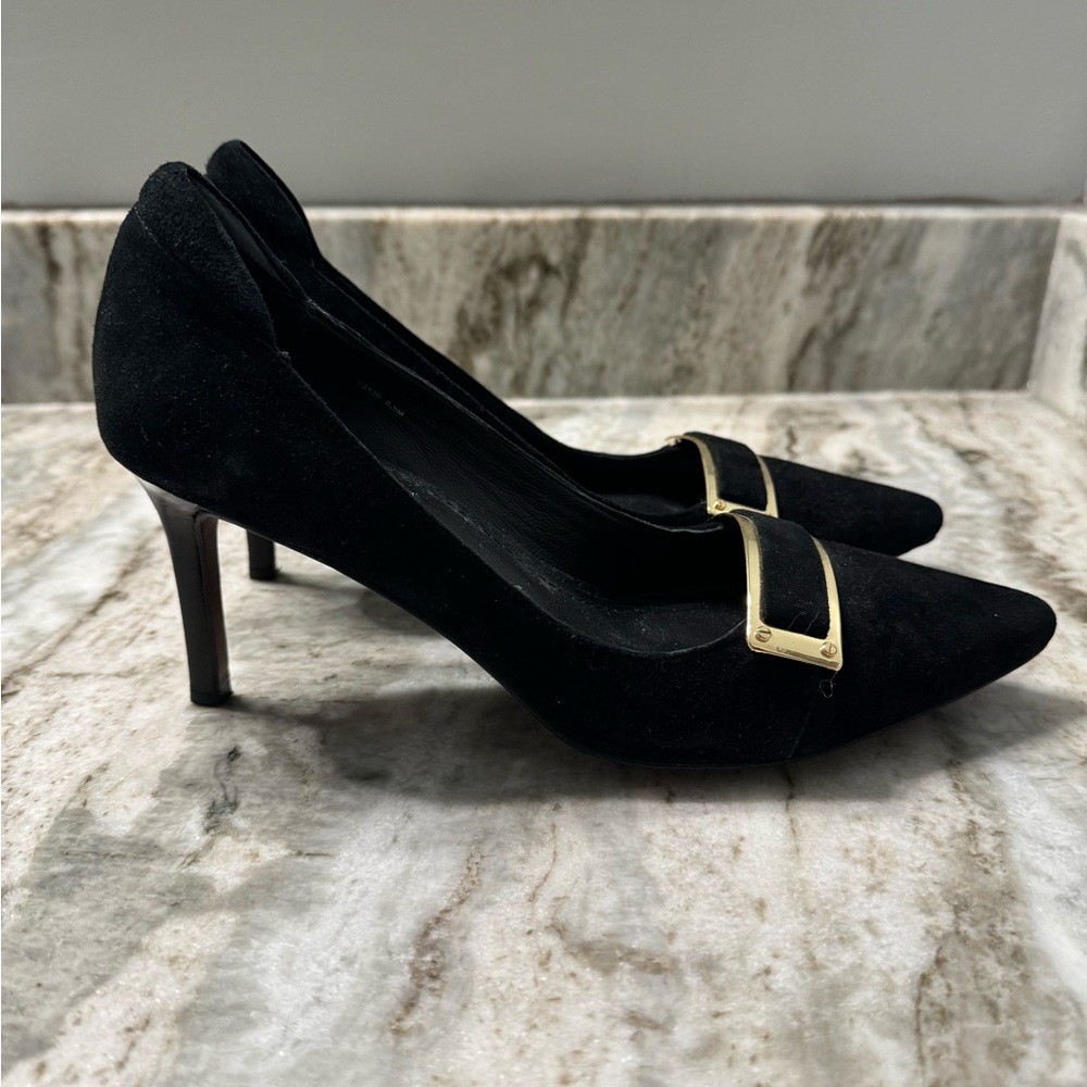 Rachel Zoe Black and Gold Pointed Toe Heels